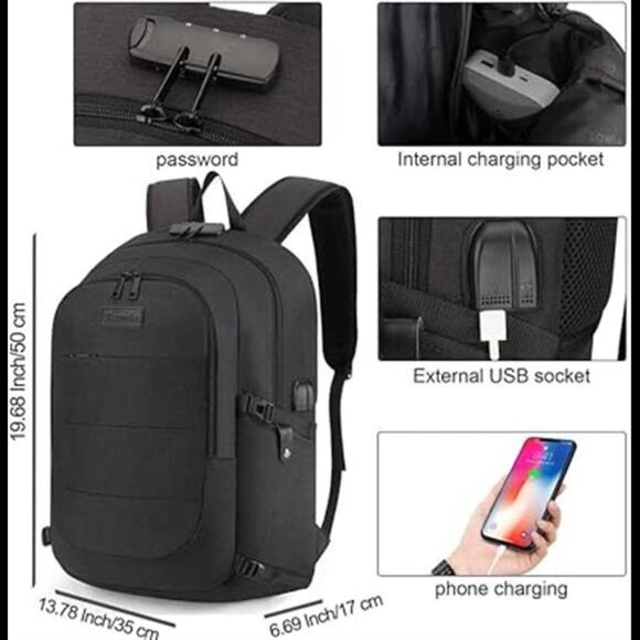 Travel Laptop Backpack Water Resistant Anti-Theft Bag with USB Charging Port - Picture 2 of 7